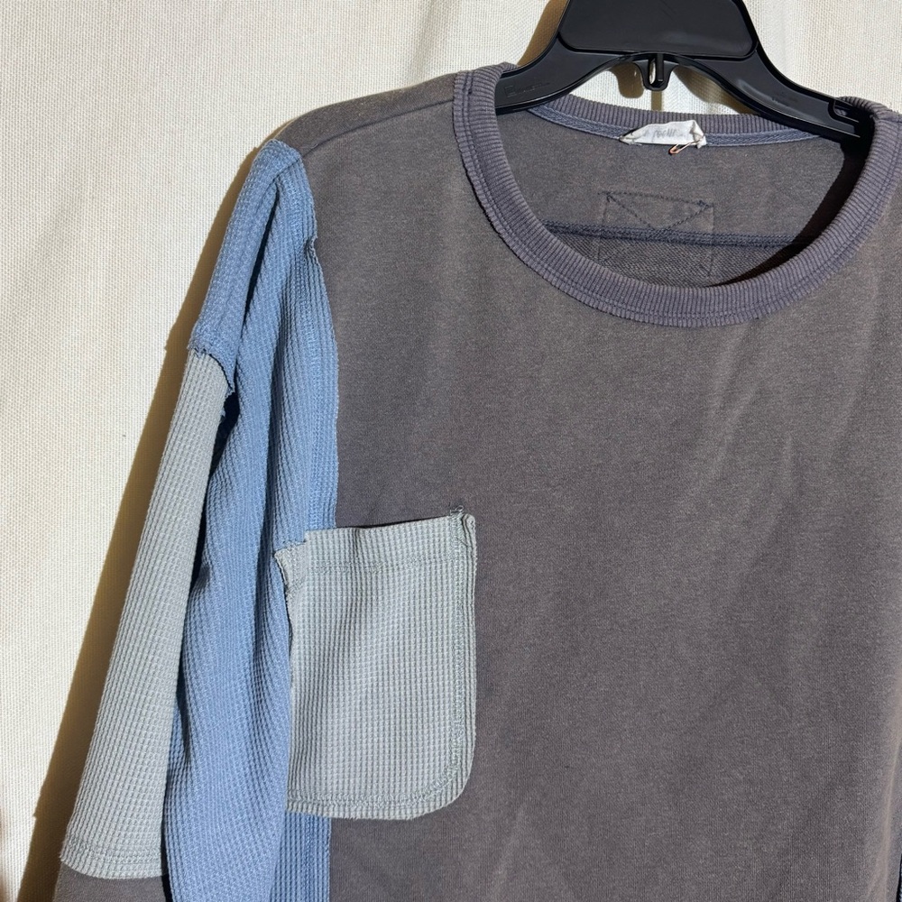 In Loom // Gray, Blue Patchwork Textured Sweatshi… - image 2